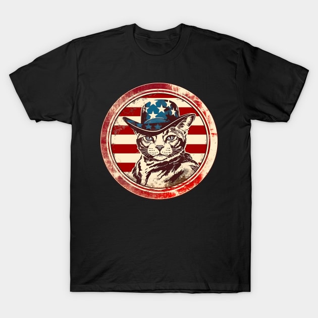 Cat in Hat Retro American USA Flag 4th July Pop Art Cat Lovers T-Shirt by Ai Wanderer